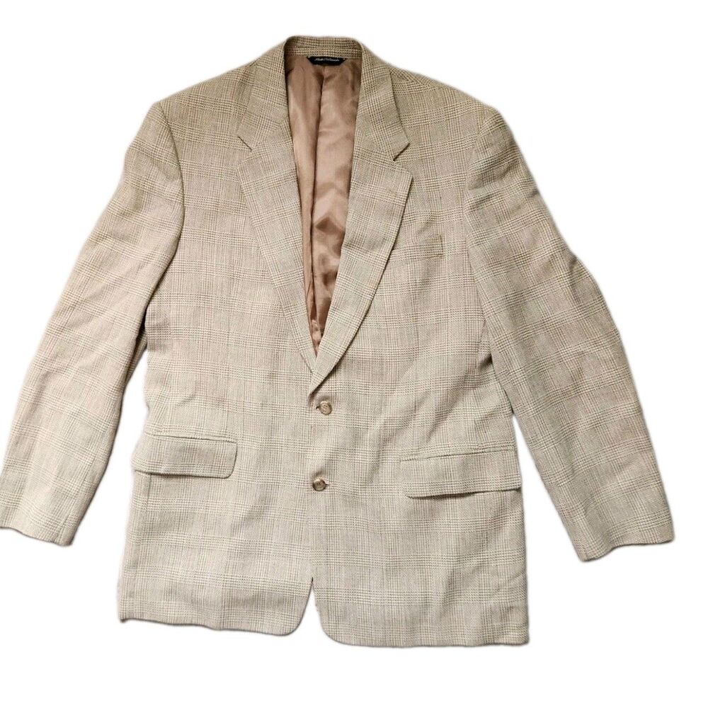 Alan Flusser Wool Linen Blend Tweed Double Breasted Blazer Beige Lined Mens 43T